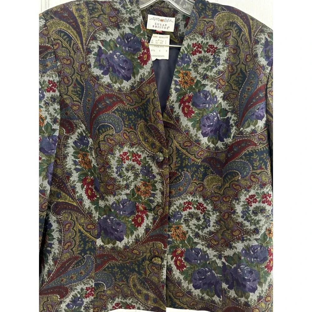 NWT Susan Bristol Paisley Floral Tapestry Cottagecore WoolBlend Blazer Jacket 14